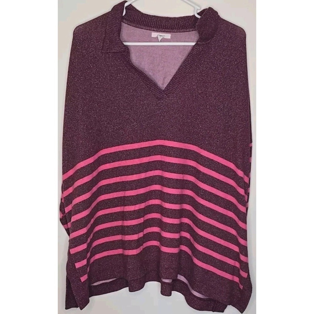 Maurices Long Sleeve Shirt V Neck Stretch Rayon Purple Pink Striped Plus 1X